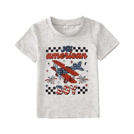 CM C&M WODRO Toddler Boys 4th of July Shirt All American Boy Patriotic T-Shirt American Flag Tee Top Independence Day Clothes (Grey, 5-6X)