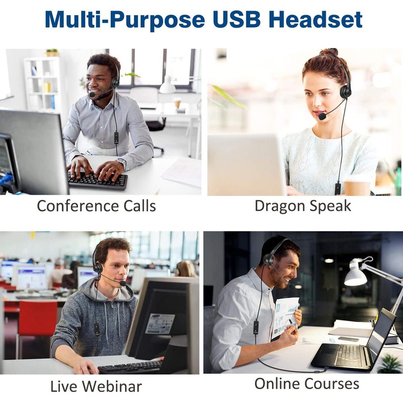 5 Pack USB Headset with Microphone Noise Cancelling & Audio