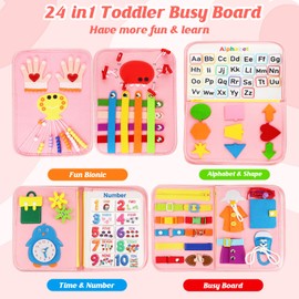 Petenjoy Montessori Toddler Busy Board Toys - for 3 4 5 Year Old Gifts Birthday Girl, Educational Sensory Toy，Busy Book Toddler Learning Activities with Fine Motor Skills