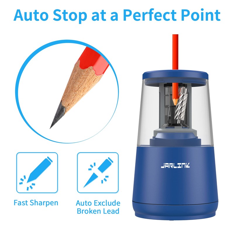 JARLINK Electric Pencil Sharpener, Heavy-Duty Helical Blade to Fast Sharpen,