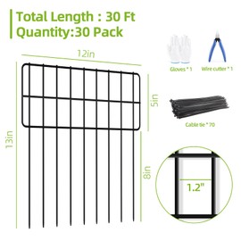 30 Panels No Dig Fence, Animal Barrier Fencing, 13in(H) x 30ft(L) Fence Barrier for Bottom, Rabbit Fencing for Garden, Dog Fences Barrier, Rustproof Metal Fences Border for Outdoor