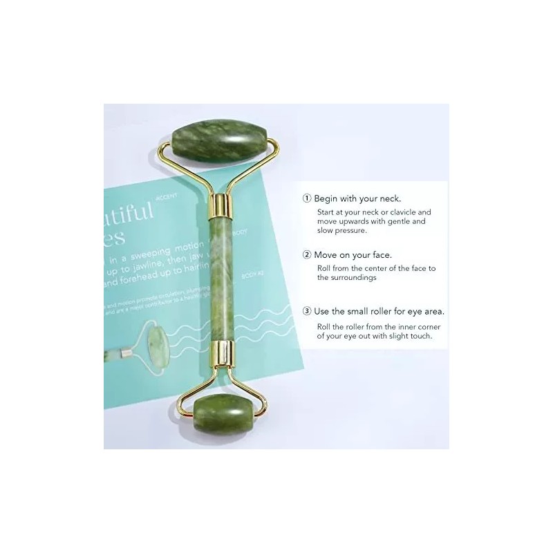 Baimei Rodillo De Jade Y Gua Sha Para Masaje Facial