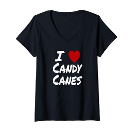 Womens I Heart (Love) Candy Canes Winter Peppermint Christmas V-Neck T-Shirt