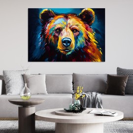 Colorful Bear Canvas Wall Art Modern Wildlife Painting Rustic Cabin Decor Home Art
