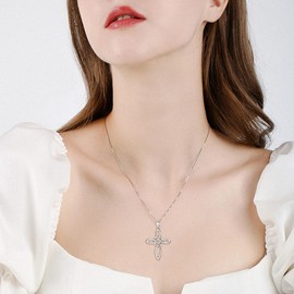 Clearine Cross Necklace for Women Girls, 925 Sterling Silver Celtic Knot Pendant Necklace Irish Jewellery, Valentines/Mothers Day/Birthday/Christmas Jewelry Gift