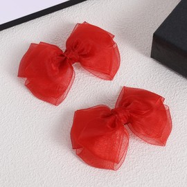 4in Red Mesh Ribbon Hair Bows Clips Valentines Tulle Bow-Knot Alligator Barrettes Hairpins Party Dress Decor Accessory for Toddler Girls Kids Teens Christmas New Year Gift