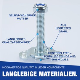 Screw Fitting for Airline Rail, M8 x 45, 500 daN, End Fitting, Lashing Rail, Single Pack of 10