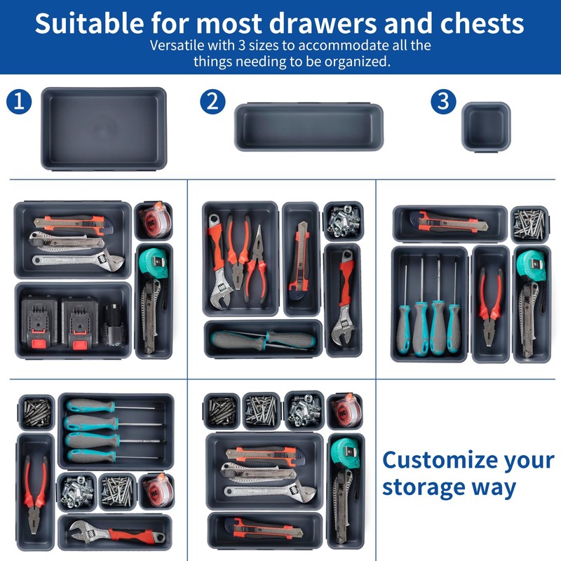 Giklux 45 Pack Tool Box Organizer Tray, 3-Sizes Tool Box