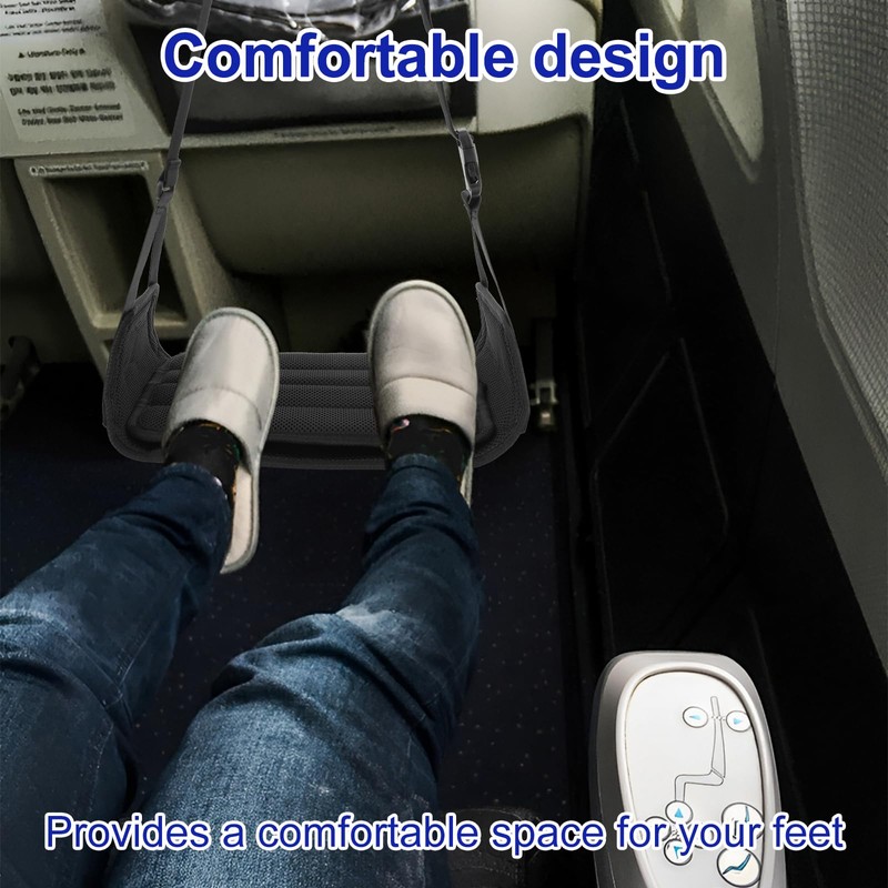 UKQRRTC Airplane Foot Hammock, Portable Airplane Footrest with Adjustable Strap,