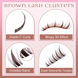 zanlufly Brown Lash Clusters Natural Manga Eyelash Clusters Wispy Fairy Cluster Eyelash Extensions Clear Band Individual Lashes Dark Brown Cluster Lashes 8-16mm C Curly Lash Extension by ZANLUFLY