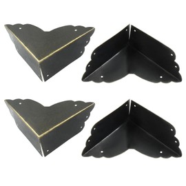 Zorveiio 4Pcs Black Metal Corner Protector,2.76''x2.76'' Box Corner Protectors,Decorative Metal Corner Guards,Antique Edge Cover with Mounting Screws