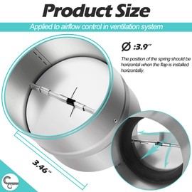 4 Inch Draft Blocker Backdraft Damper Duct Draft Stopper One-Way Airflow Ducting Insert Backflow Preventer Inline Fan Vent Vent Deflector (4 in)