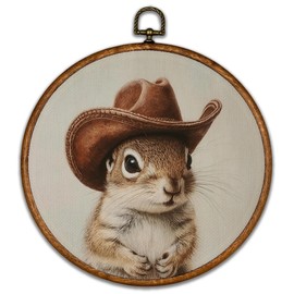 KSDUT Western Squirrel Wall Art Decor - Preppy Trendy Southwestern Country Wall Art Canvas Frame Hanging Prints, Retro Vintage Rustic Wall Art Decor for Farmhouse Home Dorm Decorations 10"x10"