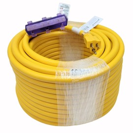 Parkworld 69779 UL Listed 100 ft 12/3 Outdoor Extension Cord, Heavy Duty NEMA 5-15 Extension Cord, Tri Outlet Household Regular 15A 5-15P to (3) 5-15R Female*3 125V, 20A, 2500W (100FT) (Yellow)