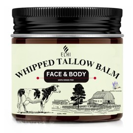 ELHI Whipped Beef Tallow Skin Moisturizer, 100% Grass Fed, Enriched With Vitamins A, D, E, & K, Face and Body Balm, For Women & Men, 4 OZ, (VANILLA LAVENDER)