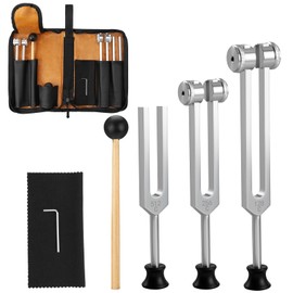 Tuning Forks for Healing Set (128Hz, 256Hz, 512Hz) - Includes 3 Pcs Weighted & Unweighted Forks, Wooden Resonator, 3 Bases, Wrench, Tuning Fork Carrying Bag - Essential Yoga and Meditation Accessories