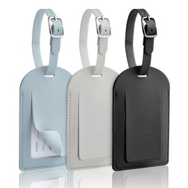 AiQInu Pack of 3 Suitcase Tags, PU Leather Luggage Tags for Suitcases with Name Plate, Suitcase Tag with Adjustable Buckle, Address Tag Suitcase for Business Trips, Air Travel