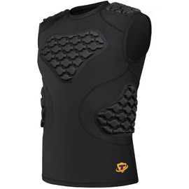 TUOY Padded Compression Shirt Sleeveless for Football Rib Protector, Compression Padded Vest with 5-Pad for Football Baseball Lacrosse