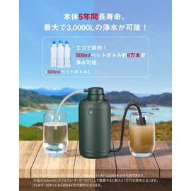 GreeShow GS-2801 GS-2801 Portable Water Purifier, Outdoor Water Filter, Genuine Japanese Product, Survival Water Purifier, USB Electric, Mountain Climbing, Camping, Camping, Disaster Prevention, Disaster Preparedness Goods, Lightweight, Equipped with LED