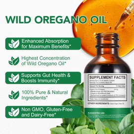 QJCWXIAOX QJCWXIAOX Oregano Oil Drops Liquid, Wild Oregano Oil, Immune Support, Digestive Health, Overall Health, Non-GMO, Gluten Free, 2 Fl Oz