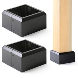 Prinfort 2pcs 4x4 Aluminum Deck Post Base Cover Outdoor, Decorative Post Covers for Basement Black, Square Post Skirts Trim for Railing丨Fence