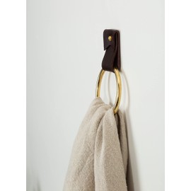 KEYAIIRA - Small Wide Leather Wall Hook, steel towel ring wall hanging strap towel hook for wall leather loop strap minimal towel bar rack storage decorative bathroom hand towel holder