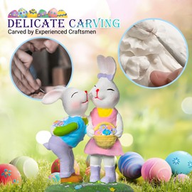 Easter Snow Globe, 9.4" Couples Bunny Snow Lanterns with 6Hr Timer, Battery or USB Powered Easter Bunny Figurine Snowglobe, Easter Decorations Indoor, Easter Gifts White Spring Decor