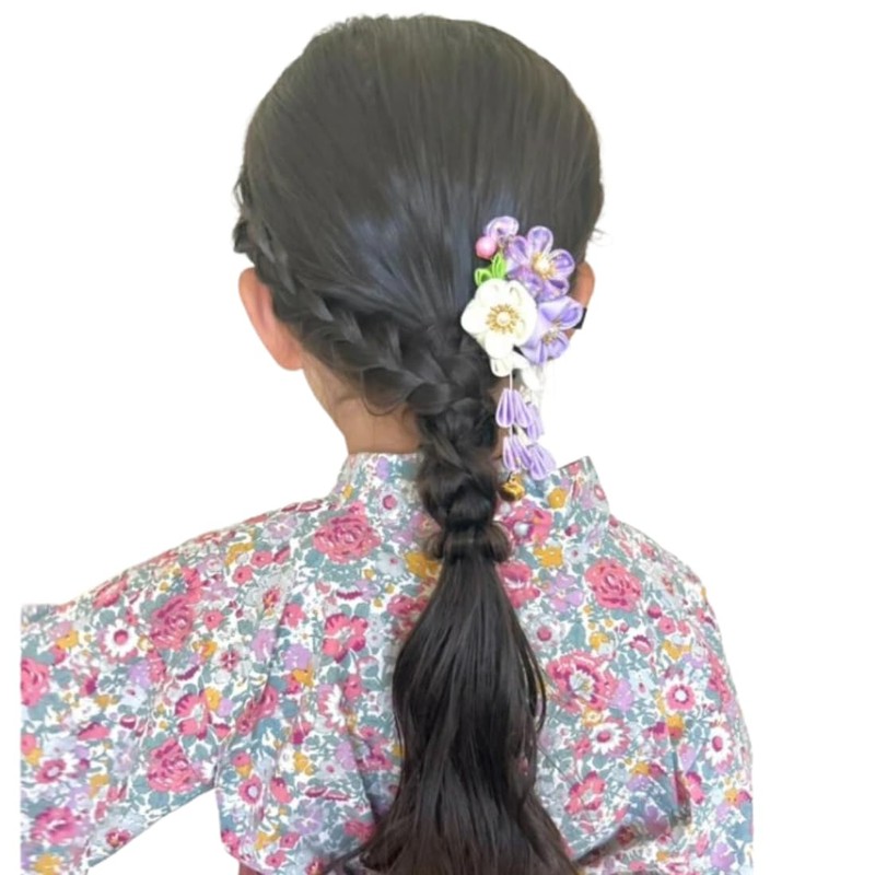 スウィートキス 和装 髪飾り ヘアクリップ ヘアアクセサリー 3フラワー (パーフル) ぶらさがり付 七五三 三歳