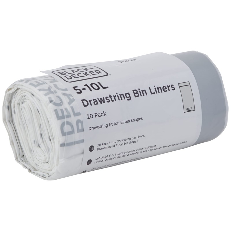BLACK+DECKER BXBB0005E 5-10L Drawstring Bin Liners, 20 Pack