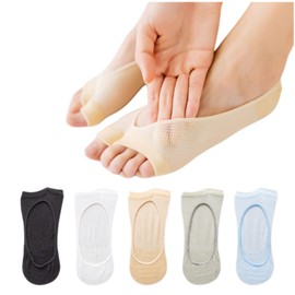 Weuiean EZS-131 Women's Two-Toe Foot Cover, Cotton, Socks, 5 Colors, 5 Pairs Set, No Toes, Mesh, Shallow Shoes, Pumps Socks, Anti-Slip, 5-color