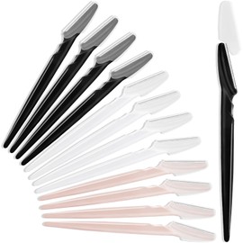 12 Pcs Eyebrow Razors, Face Razors Multipurpose, Exfoliating Dermaplaning Tools, Eyebrow Trimmers Shaver with Safety Cover, Facial Hair Removal for Women Men Body Use, Black, White, Light Pink