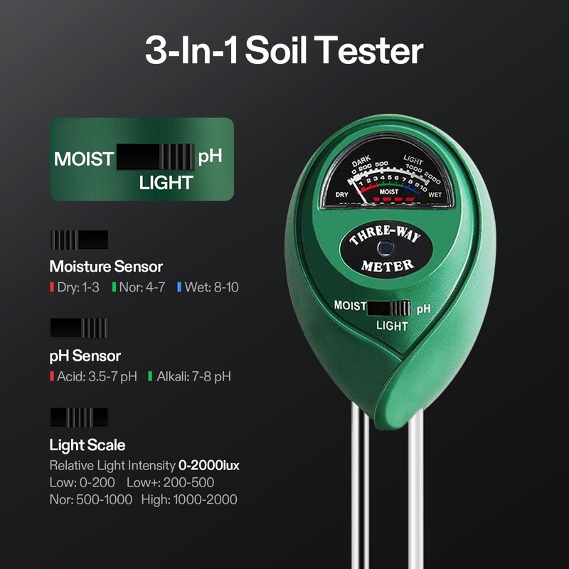 VIVOSUN Digital pH Meter, 3-in-1 TDS/EC/Temperature Meter, 3-in-1 Soil Moisture/pH/Light