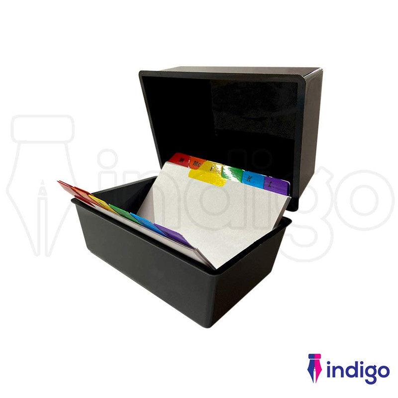 Indigo® 5x3" Black Index Card Box with A-Z Coloured Guide