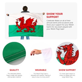 Wales Wearable Flag Cape - Pack Of 1 - Welsh Fancy Dress - Football, Rugby - Sporting Events, St Davids Day Street Parties, Festivals and Celebrations