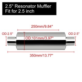 VehiMata 2.25" Resonator Muffler Stainless Steel (2.25 inch Inlet/Outlet, 13.8" Length)