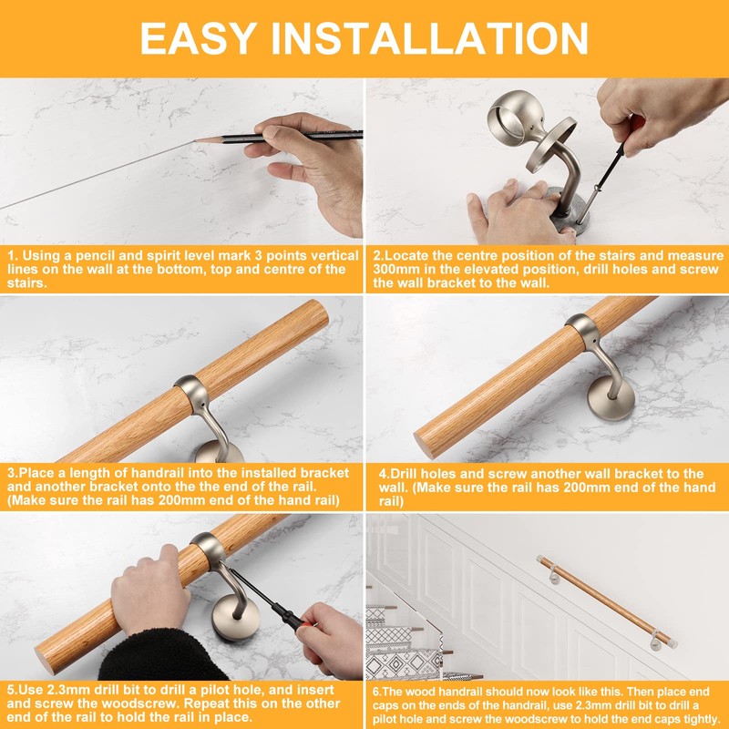 ROTHLEY Pipe Handrails for Indoor Stairs: 3.3FT Stair Railing Indoor