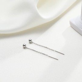 Minimalist 925 Sterling Silver Ball Pull Through Earrings for Women Dangle Short Chain Threader Earrings 38mm