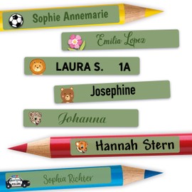 Pen stickers for pencils, ballpoint pens and other name stickers, name stickers, 49 x 7.5 mm, pack of 72, children and adults, school and nursery, 37 backgrounds to choose