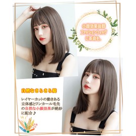 Limakara Synthetic Hair Wig, Medium, Straight Natural Wig, Full Wig, Semi-Long, Layered Women's Wig, Women's, Small Face, Cute, Comes with Net, Ash Brown