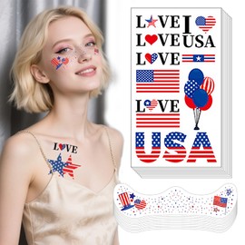 DAGEDA 4th of July Tattoo Sticker,10 Sheets 4th of July Face Freckles and 10 Sheets Tattoo Patriotic Stickers,USA Flag Red White and Blue Stickers,Independence Day Patriotic Accessories