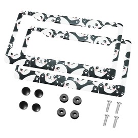 HOSNYE Panda License Plate Frame Black 2 Pcs Cute Animal Panda Black White Metal Cute Licenses Plates Frames Licenses Plate Covers Car Tag Frame for Women Men US Vehicles