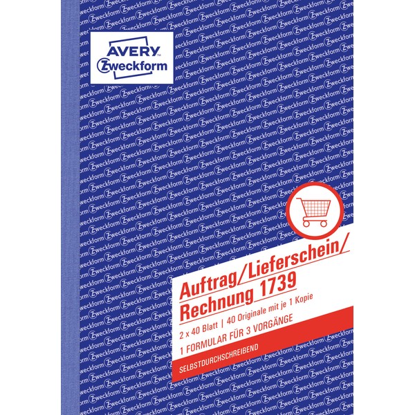 Avery Zweckform 1739 Auftrag/Lieferschein/Rechnung, DIN A5, selbstdurchschreibend, 2 x 40