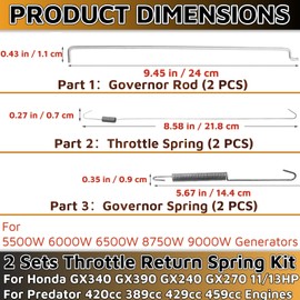 2 Sets Throttle Return Spring Linkage Kit 190F 188F for Honda GX340 GX390 GX240 GX270 11/13HP for 5500W 6000W 6500W 8750W 9000W Generators,for Predator 420cc 389cc 429cc 459cc Engines
