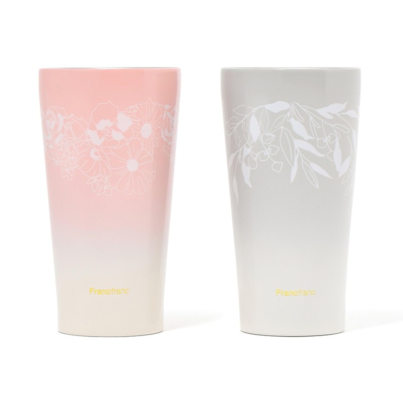 Francfranc GS Pair Stainless Steel Tumblers Flower & Leaf