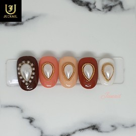 Waterdrop Pearl Handmade Nail Tips - Long Round Square / 물방울진주 수제네일팁 - 롱라운드스퀘어