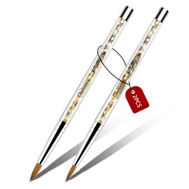 Chaleance Acrylic Nail Brush Set for Acrylic Powder, 2Pcs Nail Brush for Acrylic Application, 100% Oval Kolinsky Sable Nail Art Brush with Glitter Handle, Size 10, Size 14