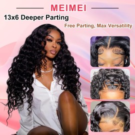 MEIMEI 30 Inch 13x6 Loose Wave Lace Front Wigs Human Hair 200 Density 15A Loose Deep Wave Lace Front Wigs Human Hair Pre Plucked Glueless HD Transparent Lace Frontal Wig Pre Plucked with Baby Hair