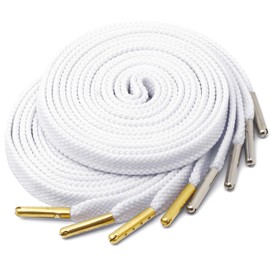 YJRVFINE Solid Flat Shoe Laces: Metal Tips Thick Shoelaces for Sneakers White 75 Inch 2 Pair