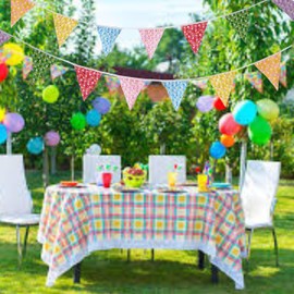 Quirki Fabric Bunting Daisies Banner Garland 40ft Colourful Reusable Cotton Floral Bunting Triangle Flags for Indoor Outdoor Garden Nursery Bedroom Birthday Afternoon Tea Wedding Party Decoration