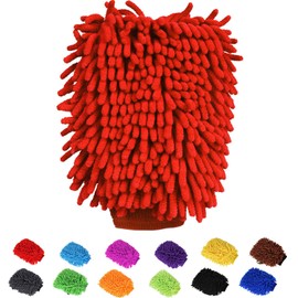 BOLTRY Car Wash Mitt Chenille Microfiber Super Absorbent, Premium Car Washing Gloves for Cleaning Cars, Trucks, Motorcycles (Red)